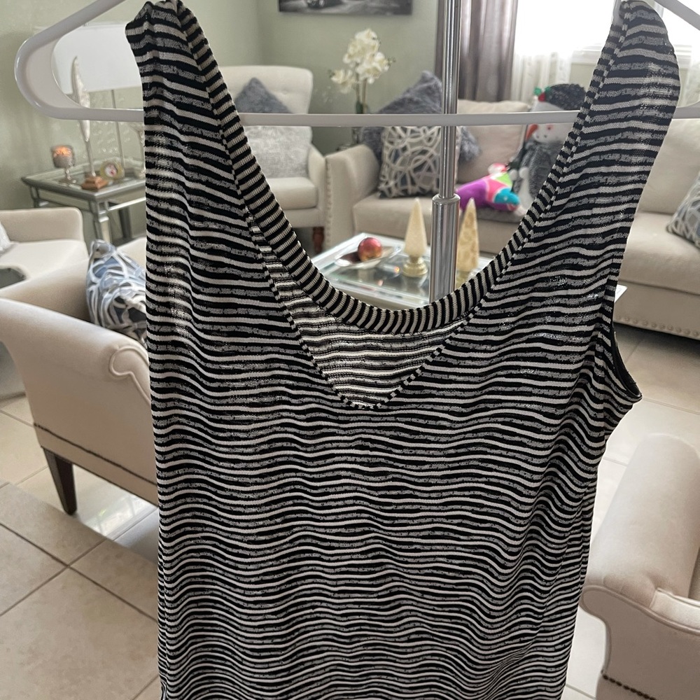 Black and white striped v neck shirt